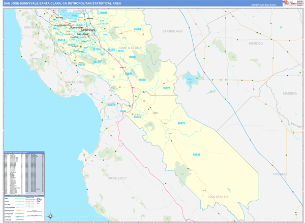 San Jose-Sunnyvale-Santa Clara Metro Area Digital Map Basic Style